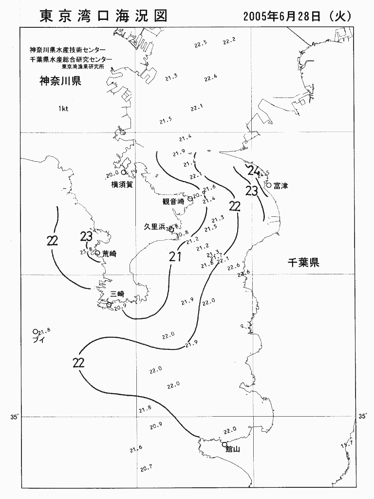 海況図, 東京湾口海況図 検索結果, (水温分布 等を図示)