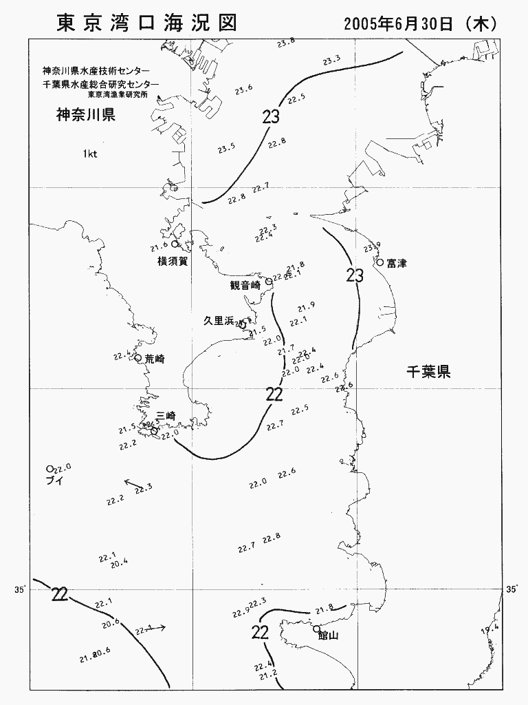 海況図, 東京湾口海況図 検索結果, (水温分布 等を図示)