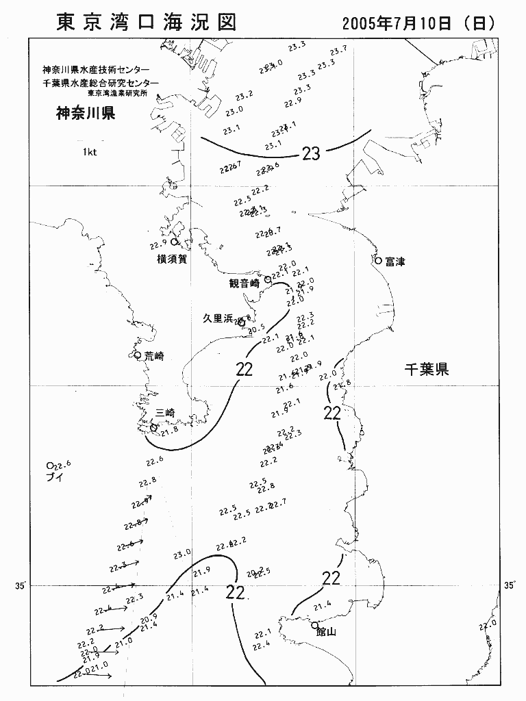 海況図, 東京湾口海況図 検索結果, (水温分布 等を図示)