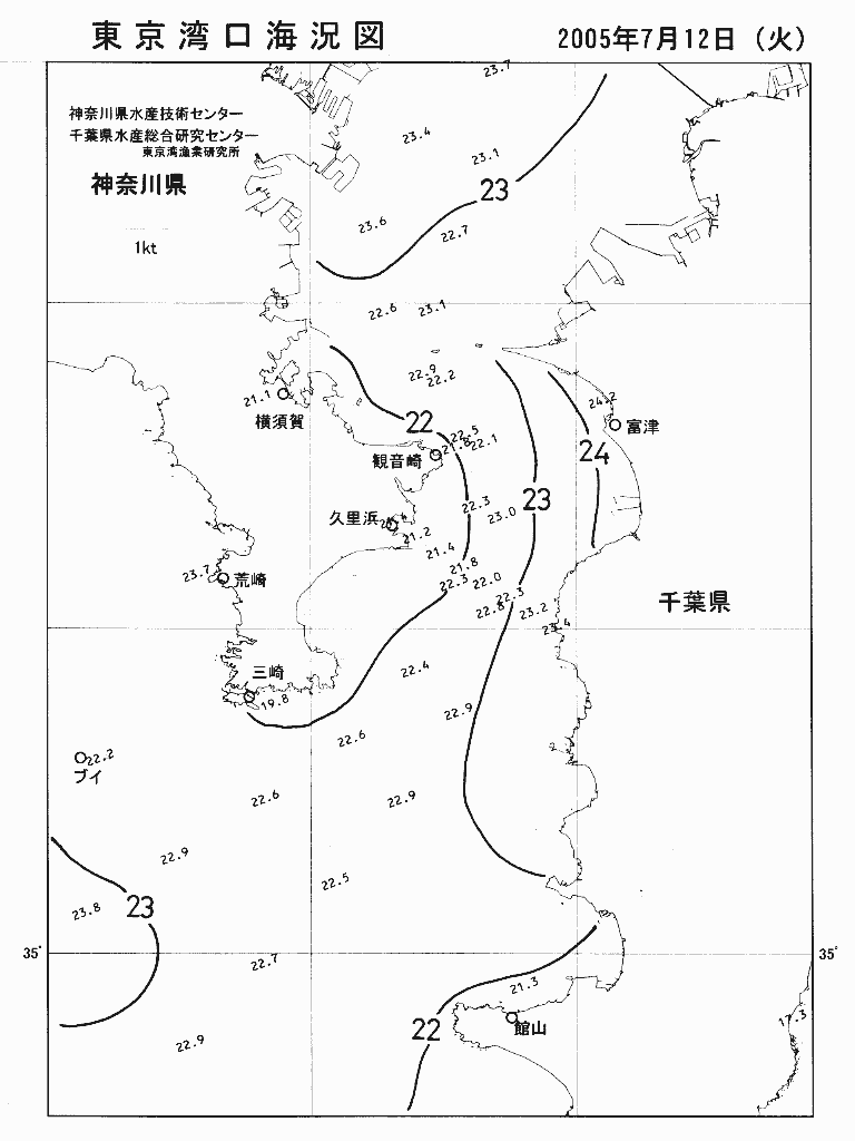 海況図, 東京湾口海況図 検索結果, (水温分布 等を図示)