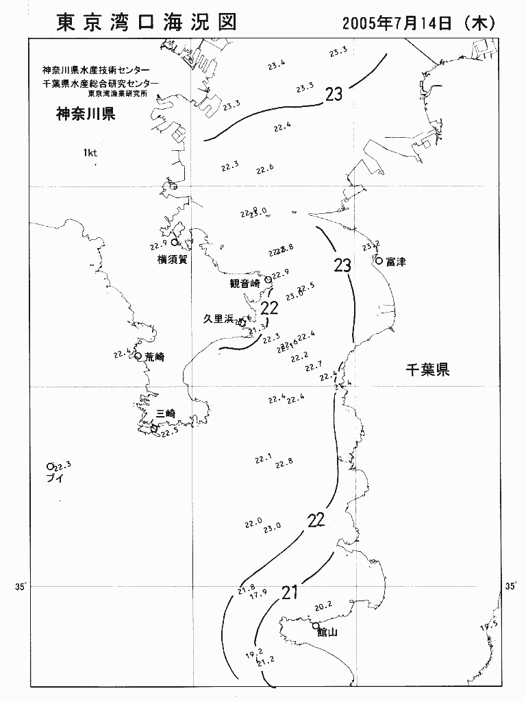 海況図, 東京湾口海況図 検索結果, (水温分布 等を図示)