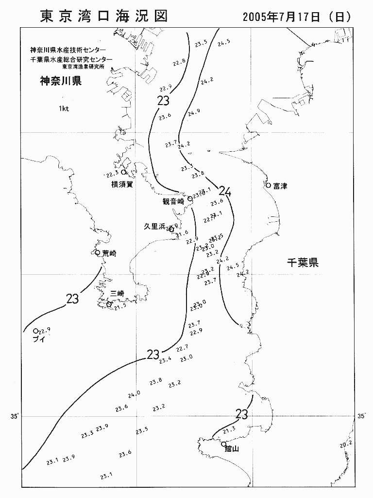 海況図, 東京湾口海況図 検索結果, (水温分布 等を図示)