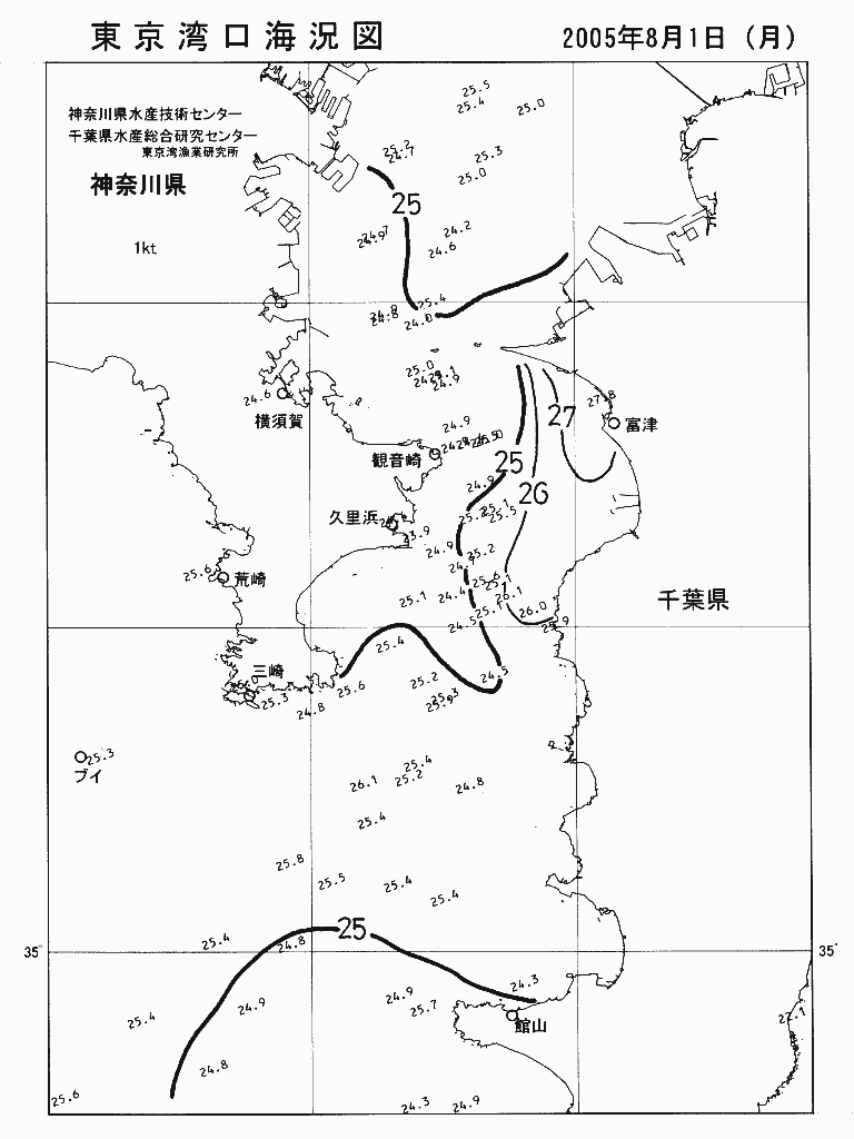 海況図, 東京湾口海況図 検索結果, (水温分布 等を図示)