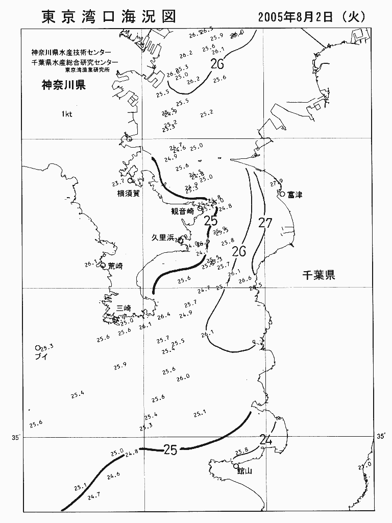 海況図, 東京湾口海況図 検索結果, (水温分布 等を図示)