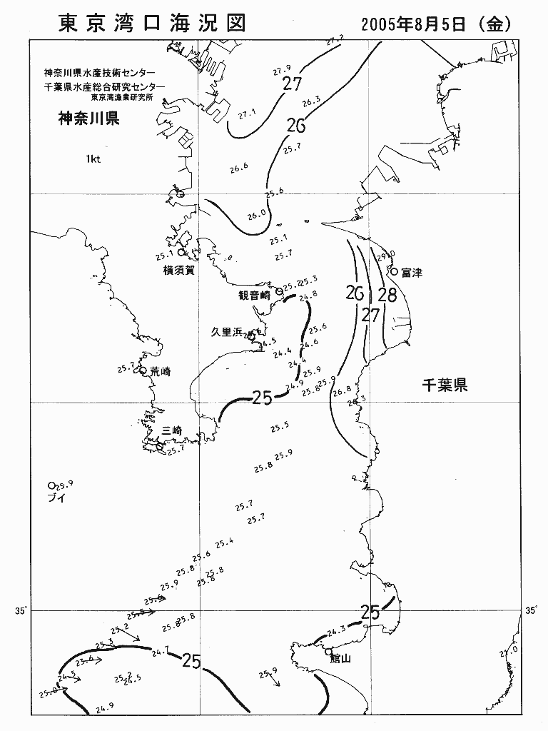 海況図, 東京湾口海況図 検索結果, (水温分布 等を図示)