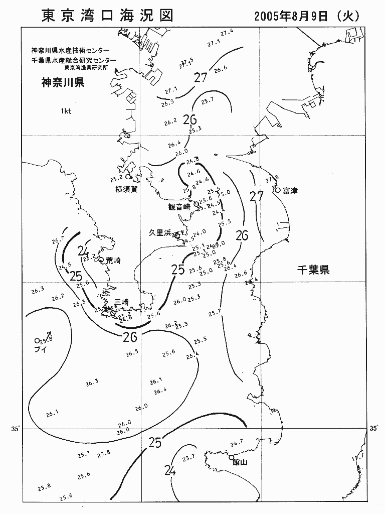 海況図, 東京湾口海況図 検索結果, (水温分布 等を図示)