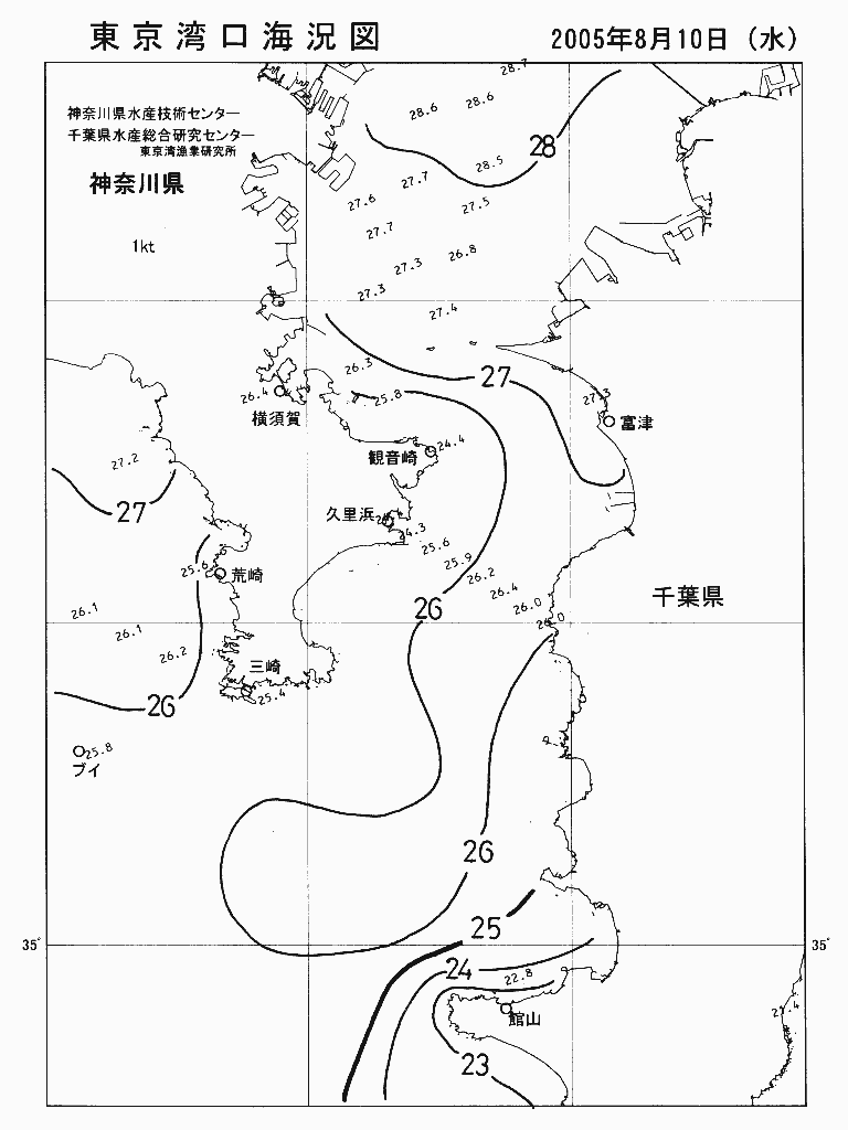 海況図, 東京湾口海況図 検索結果, (水温分布 等を図示)
