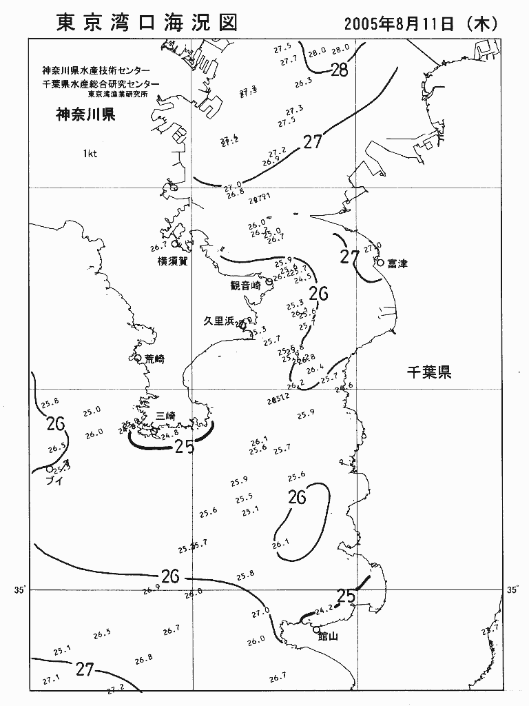 海況図, 東京湾口海況図 検索結果, (水温分布 等を図示)