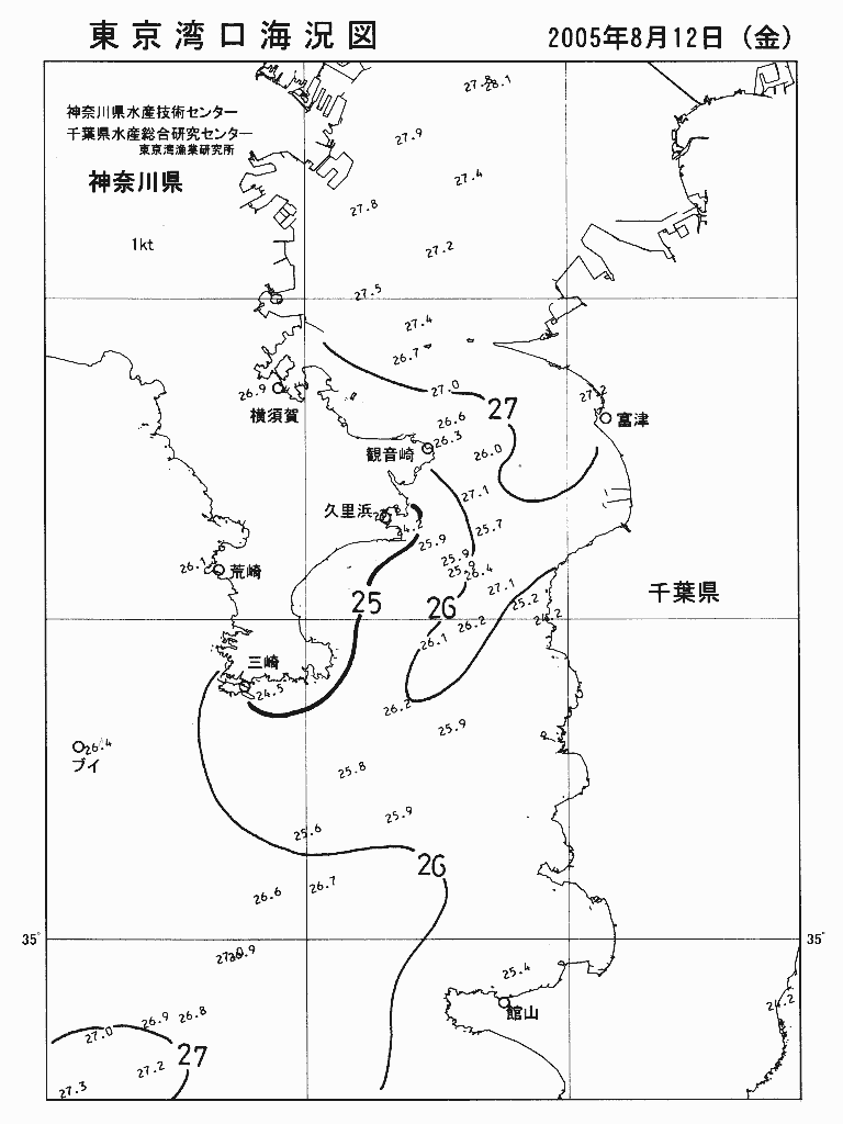 海況図, 東京湾口海況図 検索結果, (水温分布 等を図示)