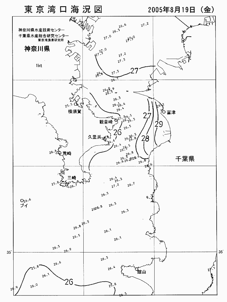 海況図, 東京湾口海況図 検索結果, (水温分布 等を図示)