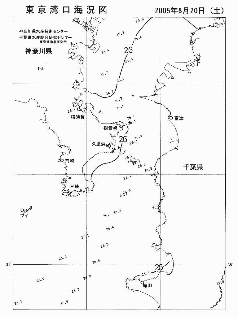 海況図, 東京湾口海況図 検索結果, (水温分布 等を図示)
