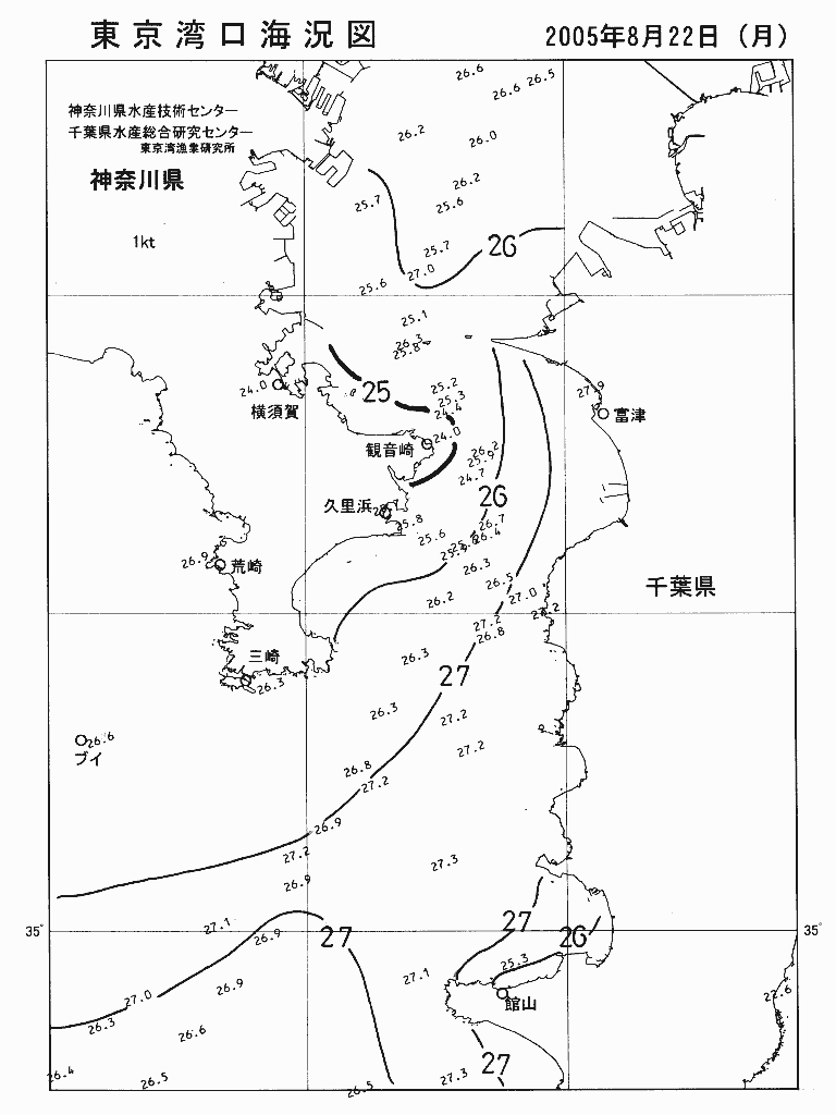 海況図, 東京湾口海況図 検索結果, (水温分布 等を図示)