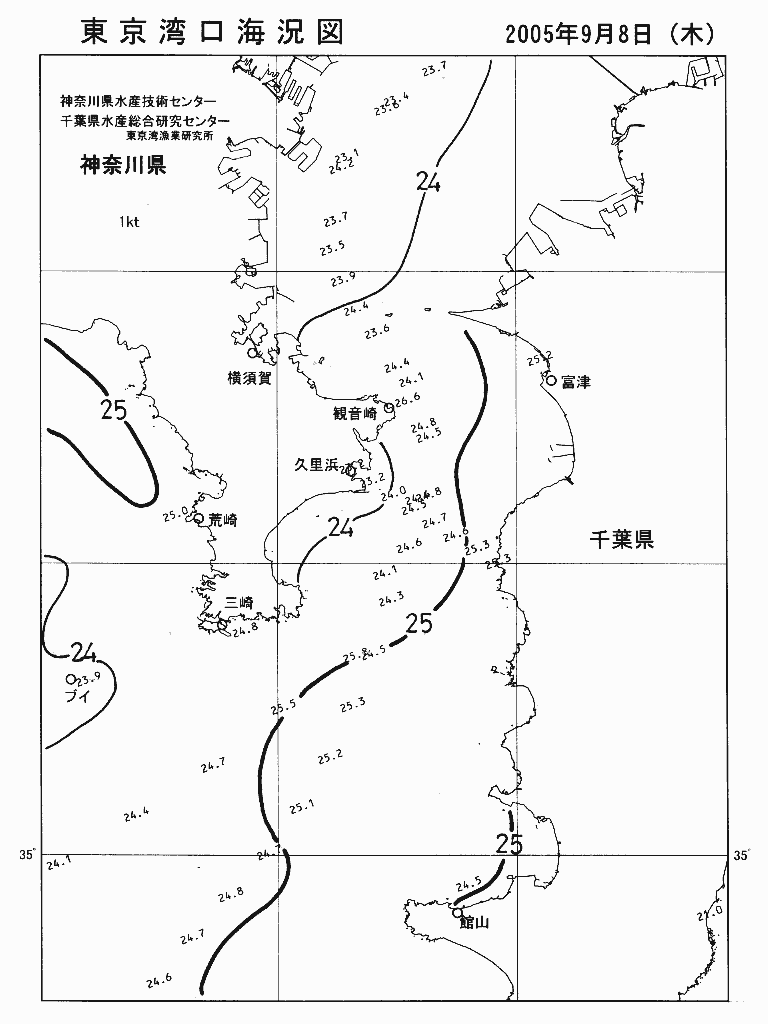 海況図, 東京湾口海況図 検索結果, (水温分布 等を図示)