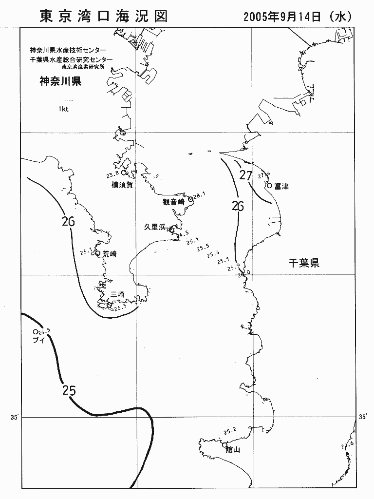 海況図, 東京湾口海況図 検索結果, (水温分布 等を図示)