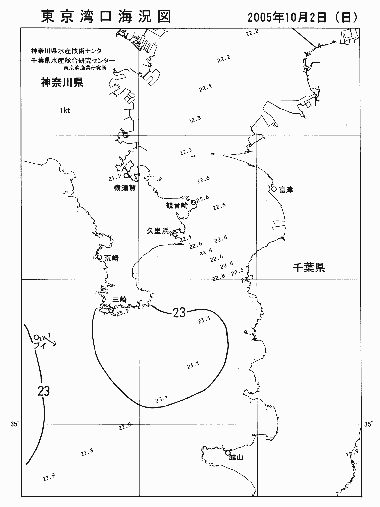 海況図, 東京湾口海況図 検索結果, (水温分布 等を図示)