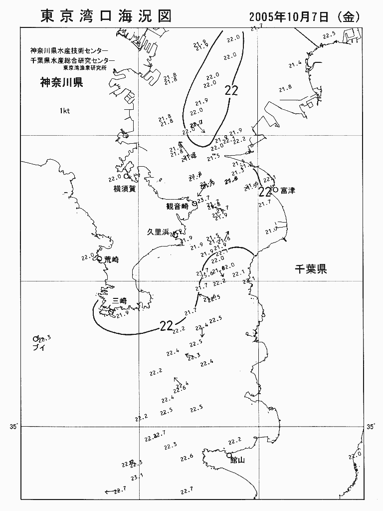 海況図, 東京湾口海況図 検索結果, (水温分布 等を図示)