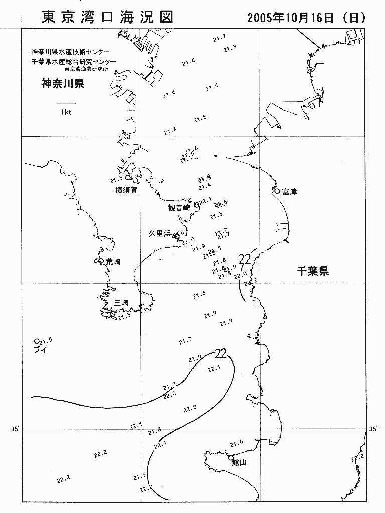 海況図, 東京湾口海況図 検索結果, (水温分布 等を図示)