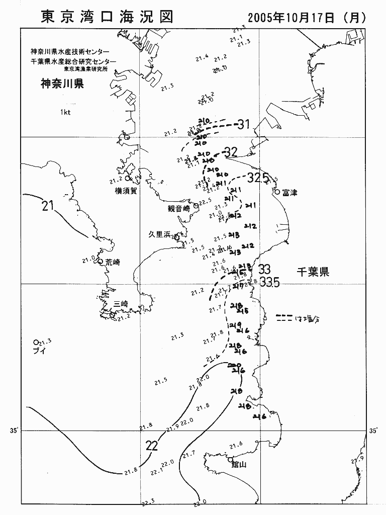 海況図, 東京湾口海況図 検索結果, (水温分布 等を図示)