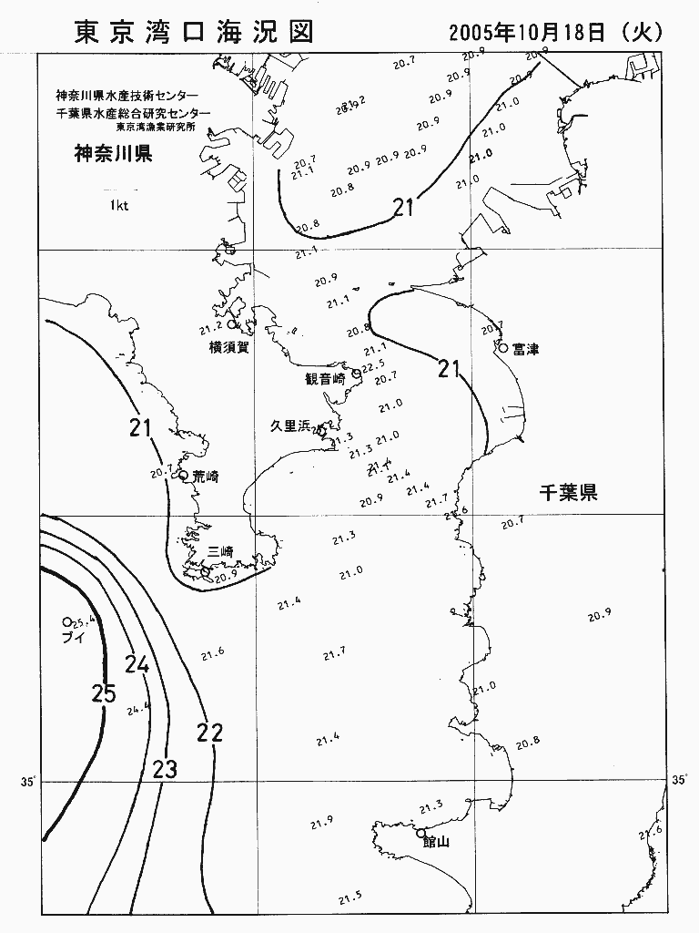 海況図, 東京湾口海況図 検索結果, (水温分布 等を図示)