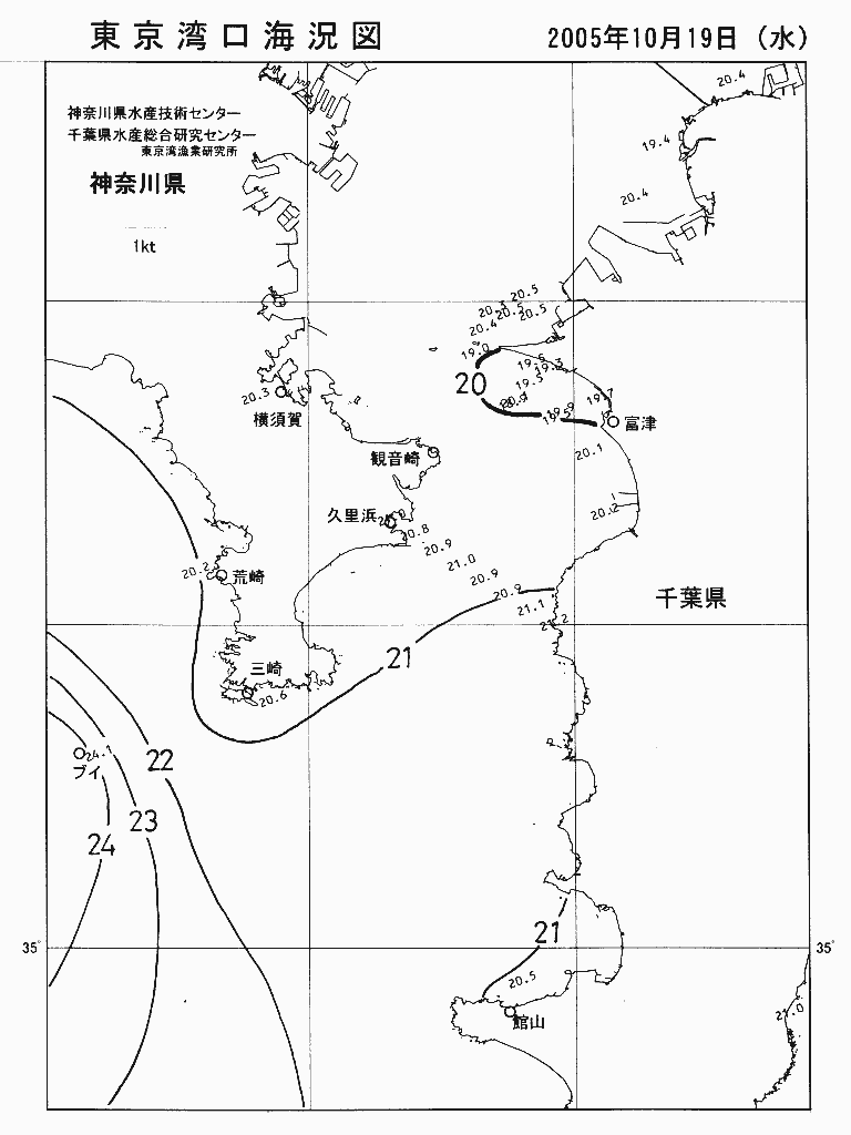 海況図, 東京湾口海況図 検索結果, (水温分布 等を図示)