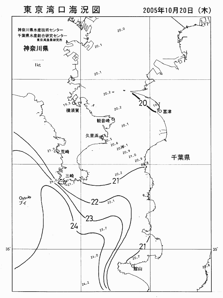 海況図, 東京湾口海況図 検索結果, (水温分布 等を図示)