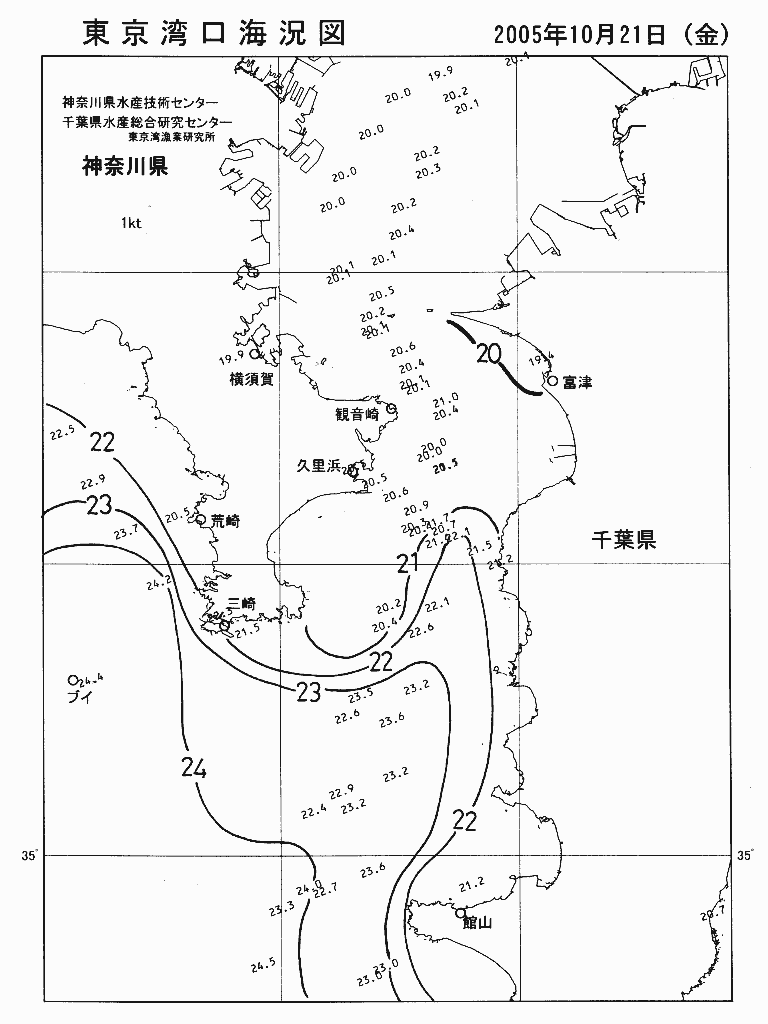 海況図, 東京湾口海況図 検索結果, (水温分布 等を図示)