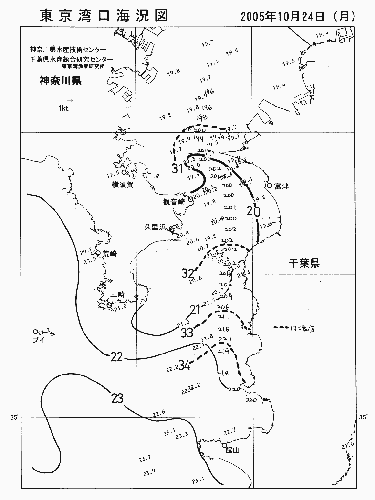 海況図, 東京湾口海況図 検索結果, (水温分布 等を図示)