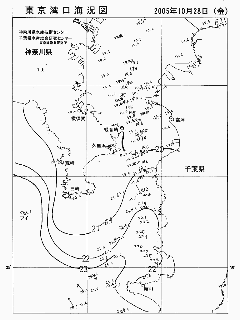 海況図, 東京湾口海況図 検索結果, (水温分布 等を図示)