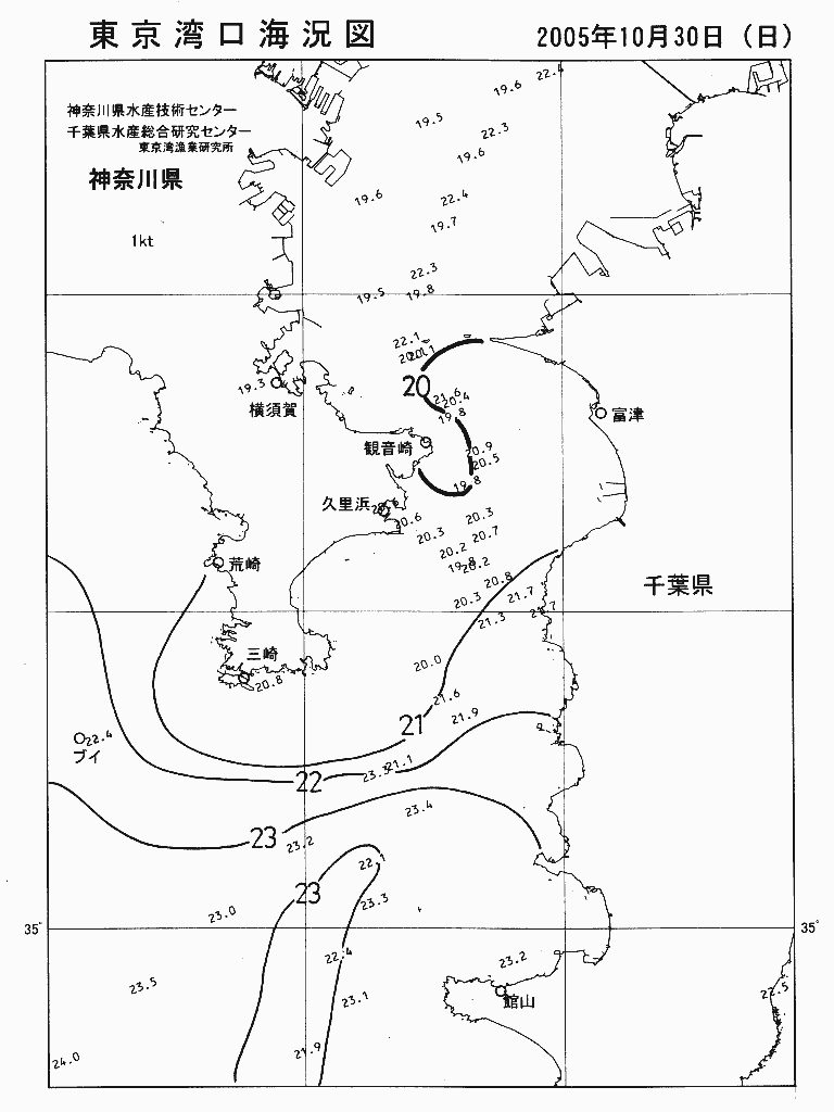 海況図, 東京湾口海況図 検索結果, (水温分布 等を図示)