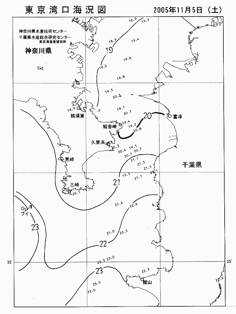 海況図, 東京湾口海況図 検索結果, (水温分布 等を図示)