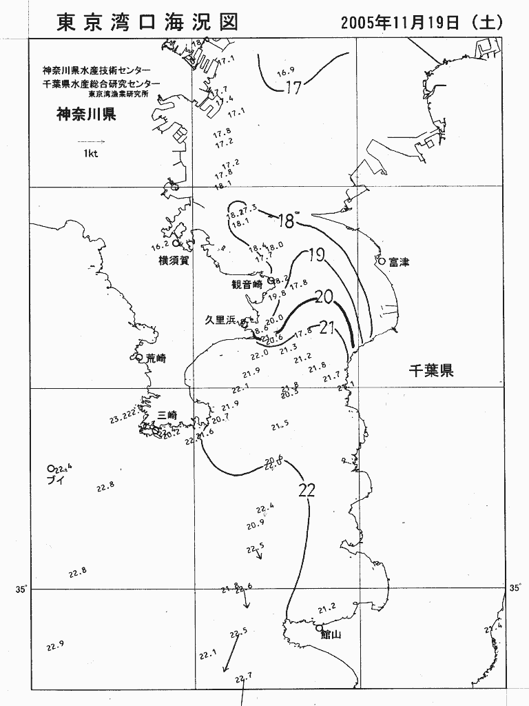 海況図, 東京湾口海況図 検索結果, (水温分布 等を図示)