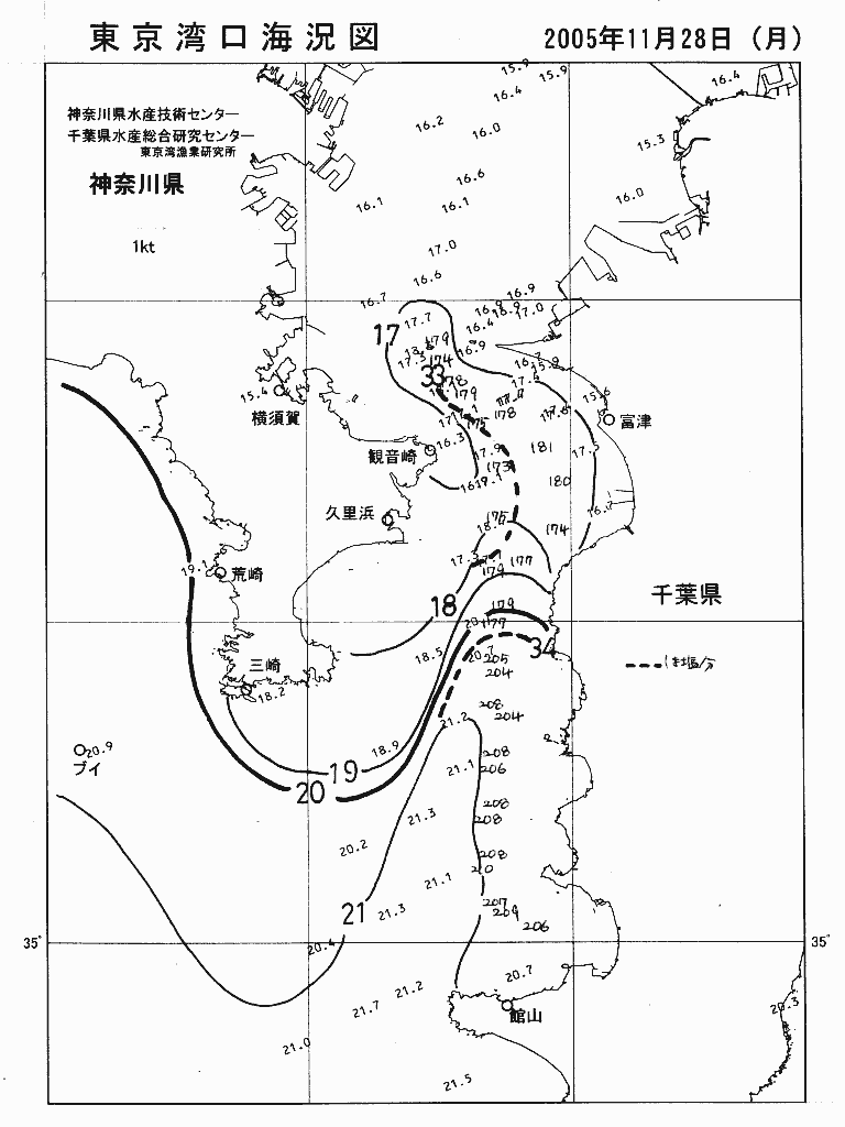 海況図, 東京湾口海況図 検索結果, (水温分布 等を図示)