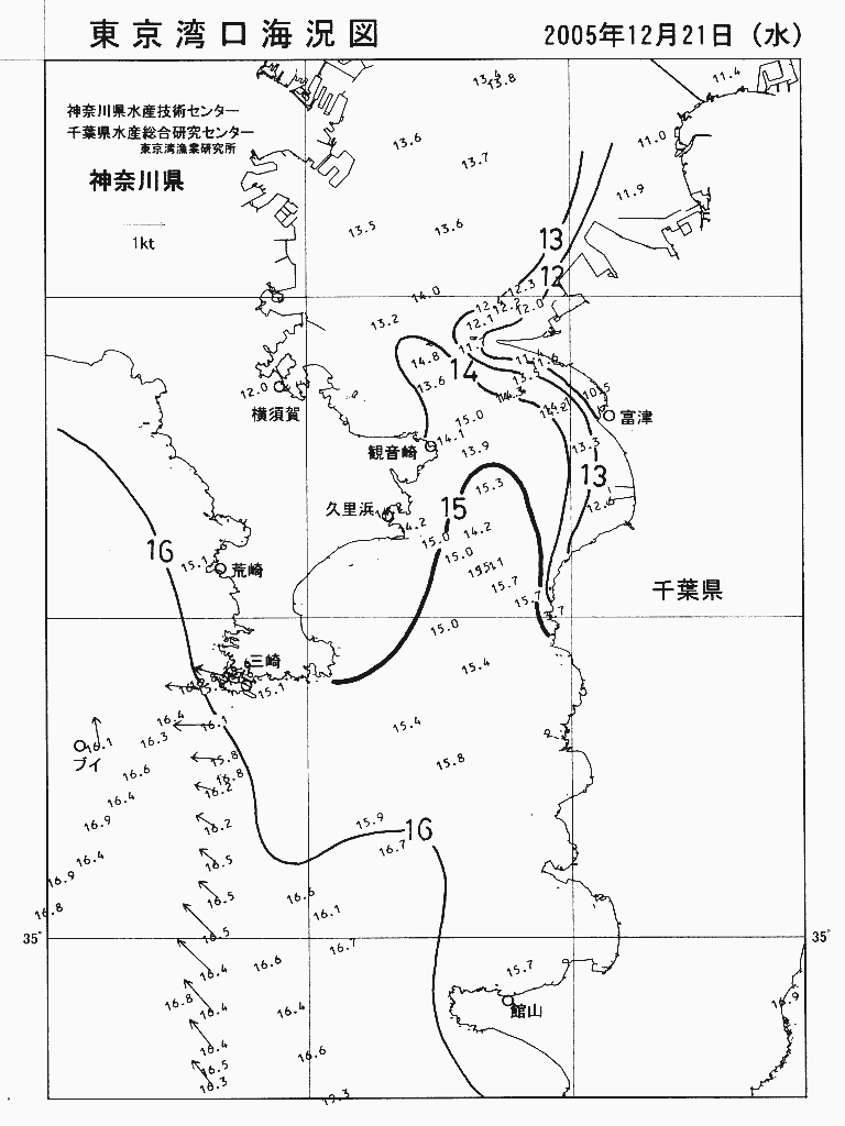 海況図, 東京湾口海況図 検索結果, (水温分布 等を図示)