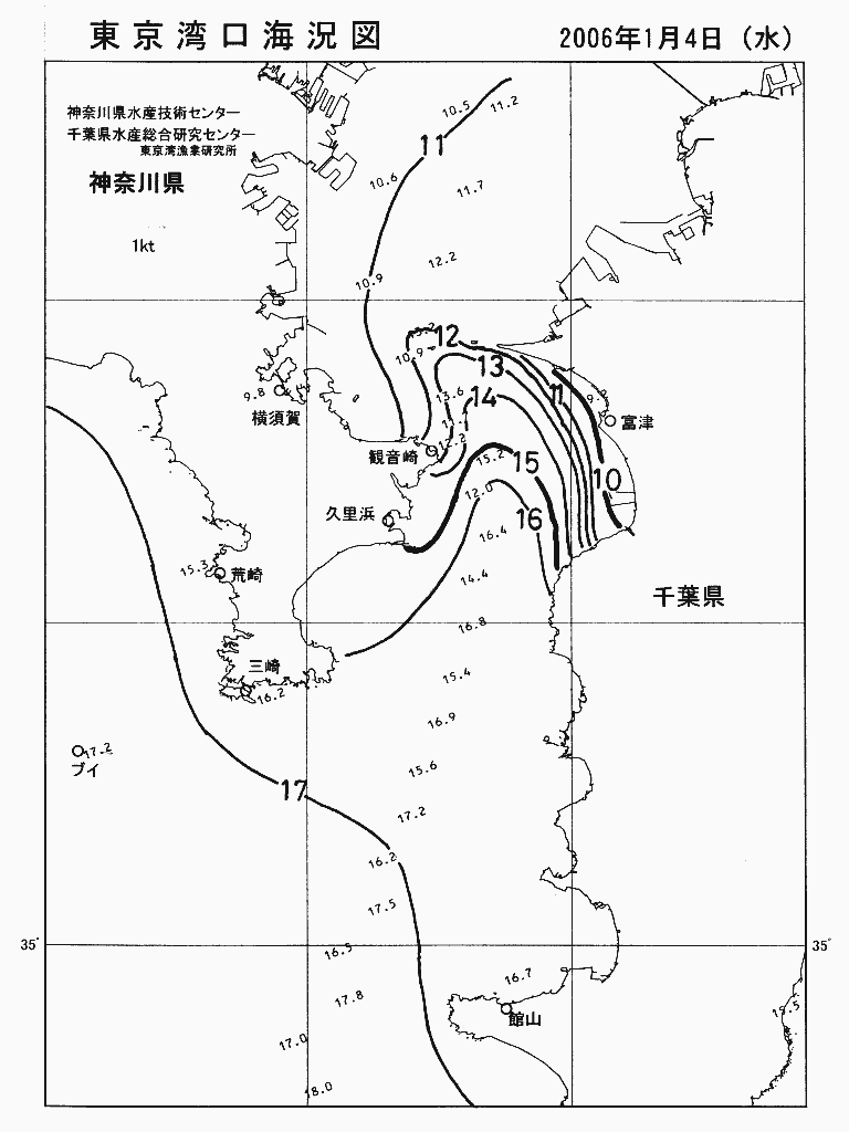 海況図, 東京湾口海況図 検索結果, (水温分布 等を図示)