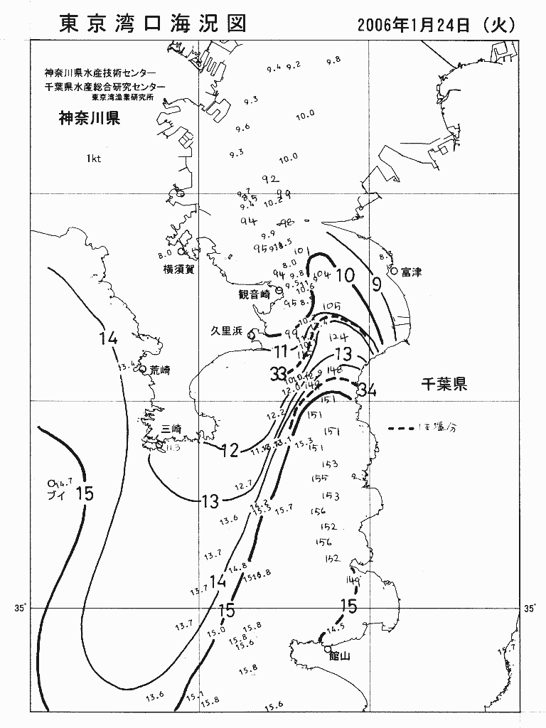 海況図, 東京湾口海況図 検索結果, (水温分布 等を図示)