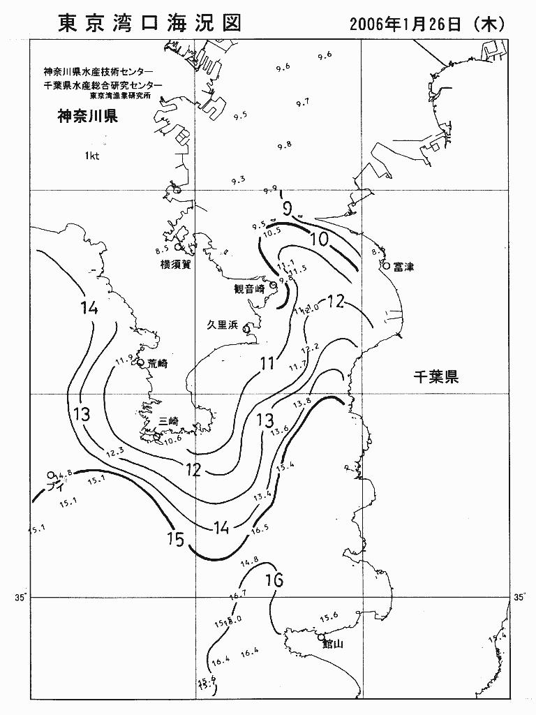 海況図, 東京湾口海況図 検索結果, (水温分布 等を図示)