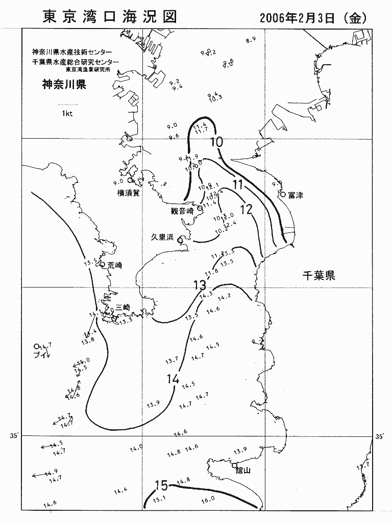 海況図, 東京湾口海況図 検索結果, (水温分布 等を図示)