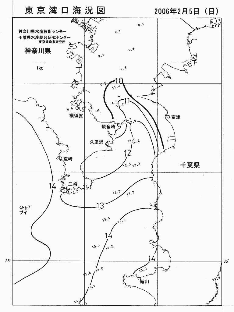海況図, 東京湾口海況図 検索結果, (水温分布 等を図示)