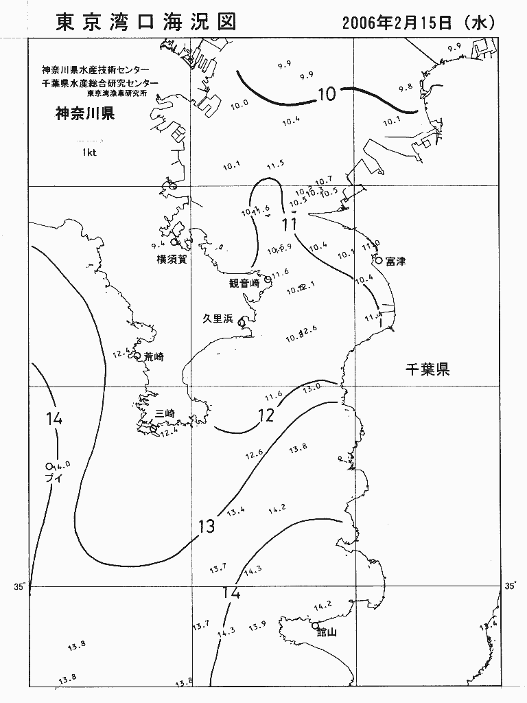 海況図, 東京湾口海況図 検索結果, (水温分布 等を図示)