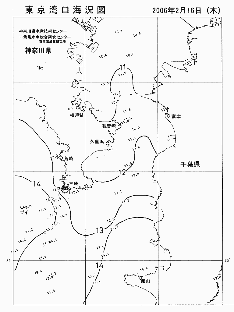 海況図, 東京湾口海況図 検索結果, (水温分布 等を図示)