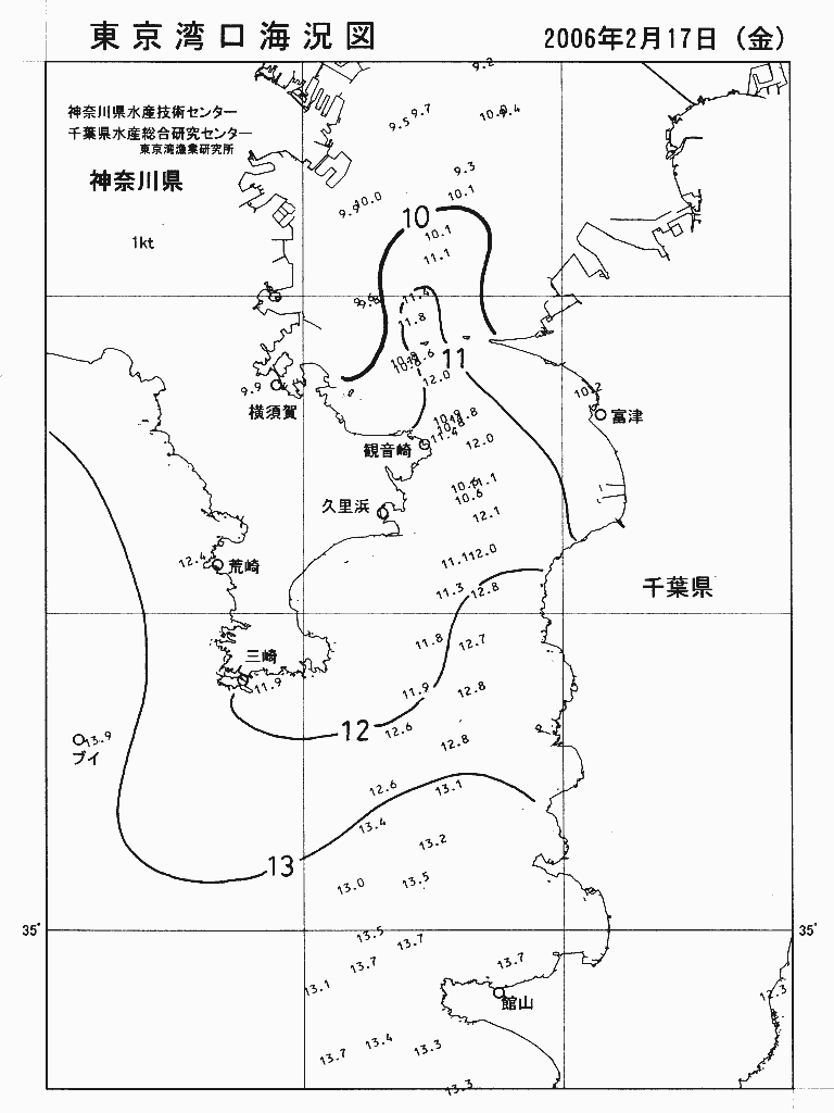 海況図, 東京湾口海況図 検索結果, (水温分布 等を図示)