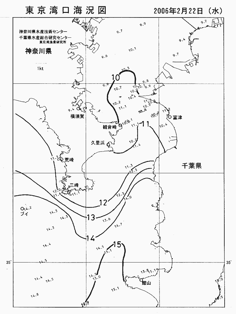 海況図, 東京湾口海況図 検索結果, (水温分布 等を図示)