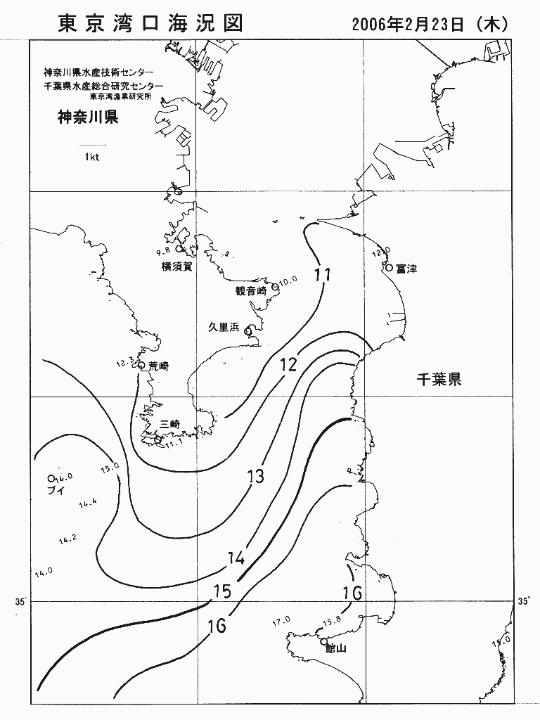 海況図, 東京湾口海況図 検索結果, (水温分布 等を図示)