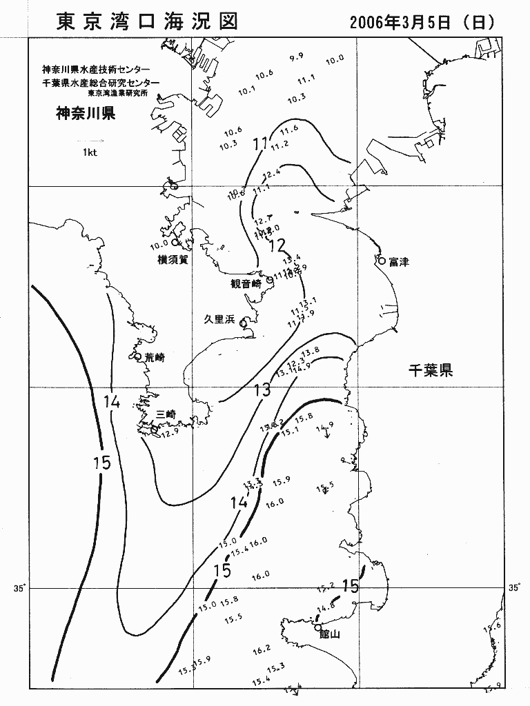 海況図, 東京湾口海況図 検索結果, (水温分布 等を図示)