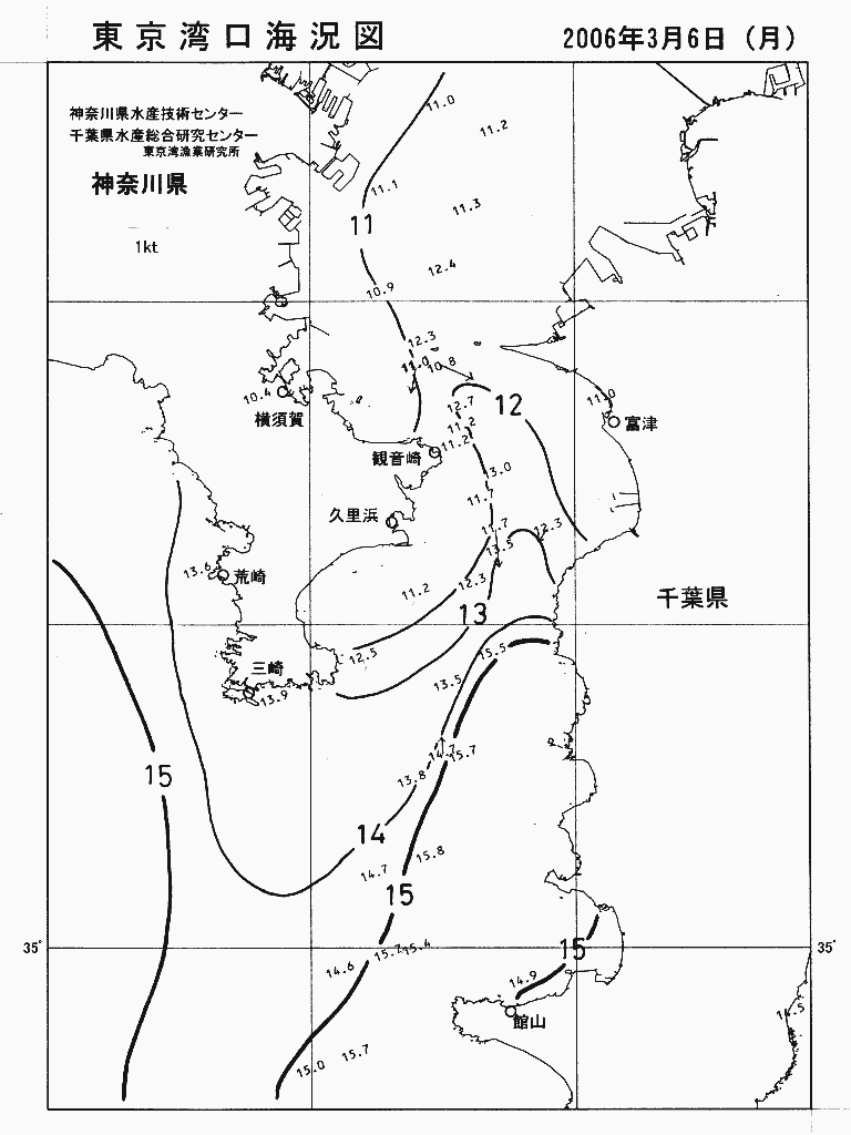海況図, 東京湾口海況図 検索結果, (水温分布 等を図示)