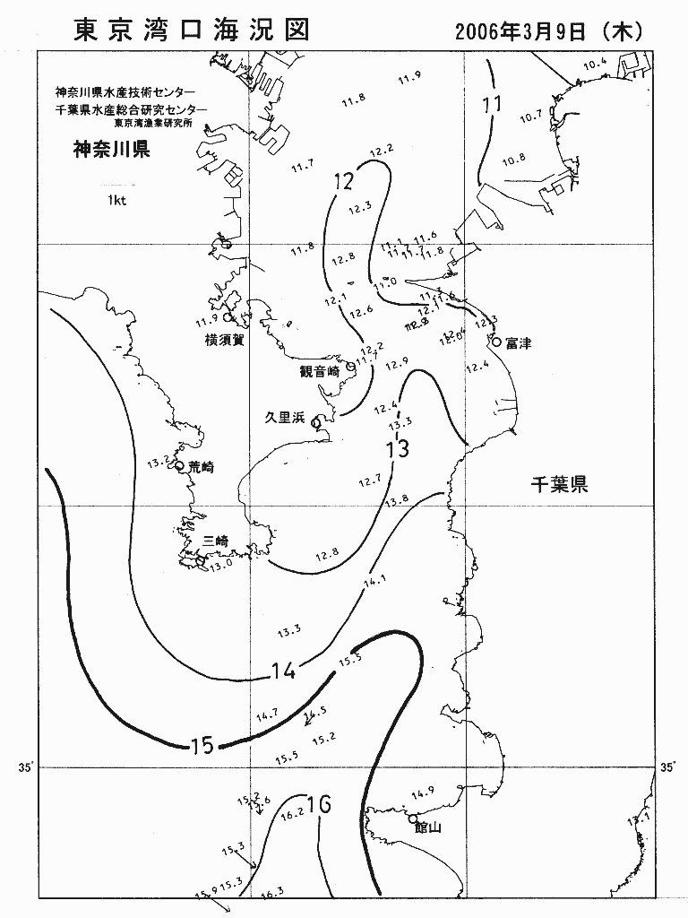 海況図, 東京湾口海況図 検索結果, (水温分布 等を図示)
