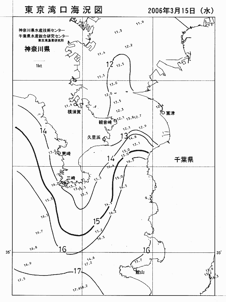 海況図, 東京湾口海況図 検索結果, (水温分布 等を図示)