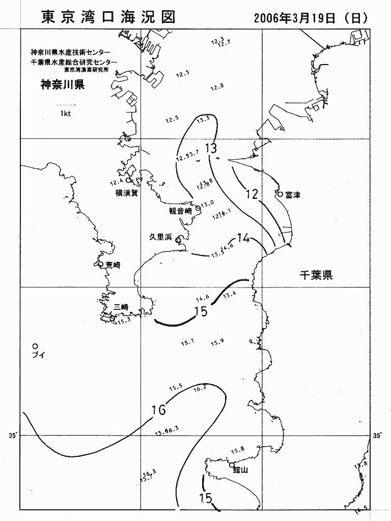海況図, 東京湾口海況図 検索結果, (水温分布 等を図示)