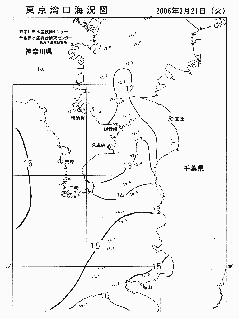 海況図, 東京湾口海況図 検索結果, (水温分布 等を図示)