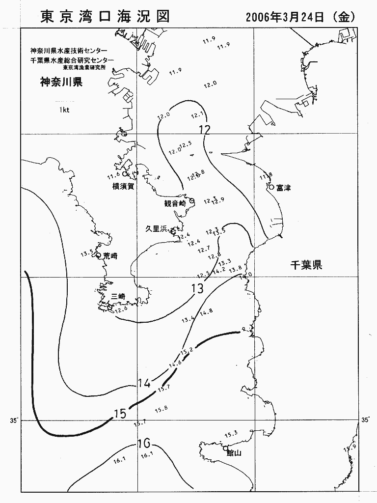 海況図, 東京湾口海況図 検索結果, (水温分布 等を図示)